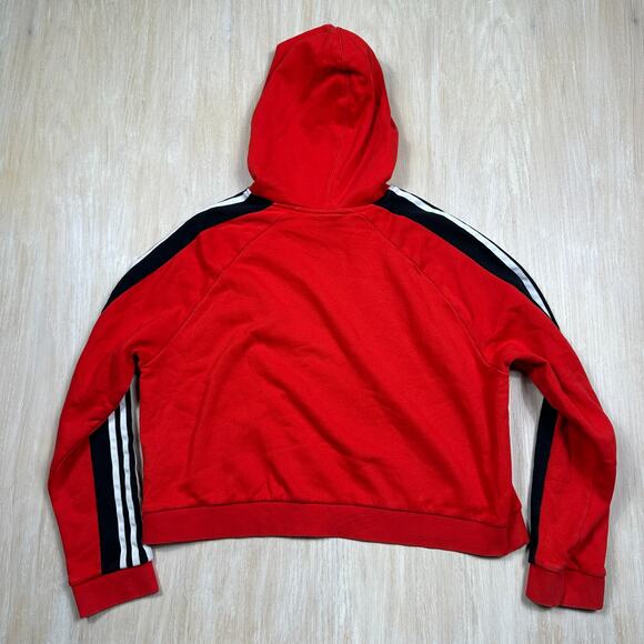 Adidas Red Hoodie Pullover Cropped Stripe Sleeve Leoflage Trefoil Sweater Large - Picture 12 of 15